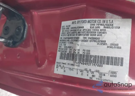 2002 Ford Mustang z USA, uszkodzony, nr VIN 1FAFP40492F197885